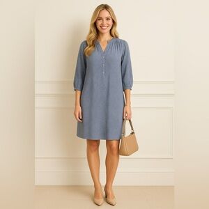 Ulla Johnson Mini Poka Dot Print Henley Shift Dress in Blue Combo Size 6.
